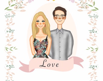Ritratto di coppia, Ritratto del fumetto, Regalo per lui, Ritratto personalizzato, Regalo per coppie, Regalo per coppia, Ritratto digitale