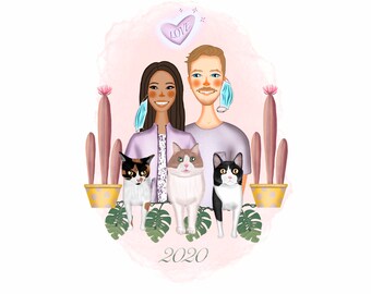 Regalo di coppia, regalo personalizzato, ritratto da foto, ritratto personalizzato, regalo per lui, ritratto di coppia, ritratto di famiglia