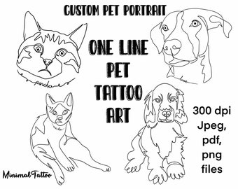 Ritratto di animale domestico con contorno semplice personalizzato, design minimale del tatuaggio, tatuaggio linea personalizzata, tatuaggio personalizzato per animali domestici, tatuaggio del cane con contorno, regalo commemorativo per la perdita dell'animale domestico