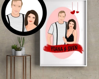 Ritratto di coppia, Regalo di coppia, Regalo di nozze, Ritratto di famiglia, Regalo personalizzato, Regalo di anniversario