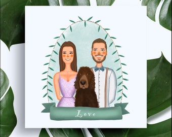 Ritratto di famiglia, Regalo personalizzato, Ritratto di animali domestici, Ritratto di coppia, Regalo di compleanno, Regalo per lei