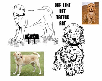 Ritratto personalizzato di un animale domestico con una sola linea, disegno del tatuaggio, tatuaggio minimalista, tatuaggio con una linea personalizzata, tatuaggio personalizzato per animali domestici, tatuaggio con contorno di un cane, disegno al tratto di un animale domestico.