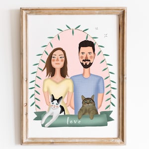 Custom Couple Portrait, Family Portrait, Digital Illustration, Anniversary Portrait, Portrait From Photo, Christmas Portrait, Holiday Gifts