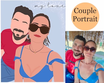 Ritratto personalizzato senza volto da foto, ritratto di famiglia, illustrazione digitale senza volto, ritratto di coppia personalizzato, regalo carino, ritratto di anniversario