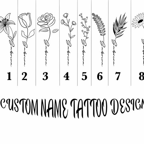 Digital Print Custom Name Tattoo Design Custom Flower Tattoo - Etsy