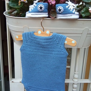 Conjunto body, pelele, ranita, overol, mameluco y zapatillas, botitas a crochet imagen 8