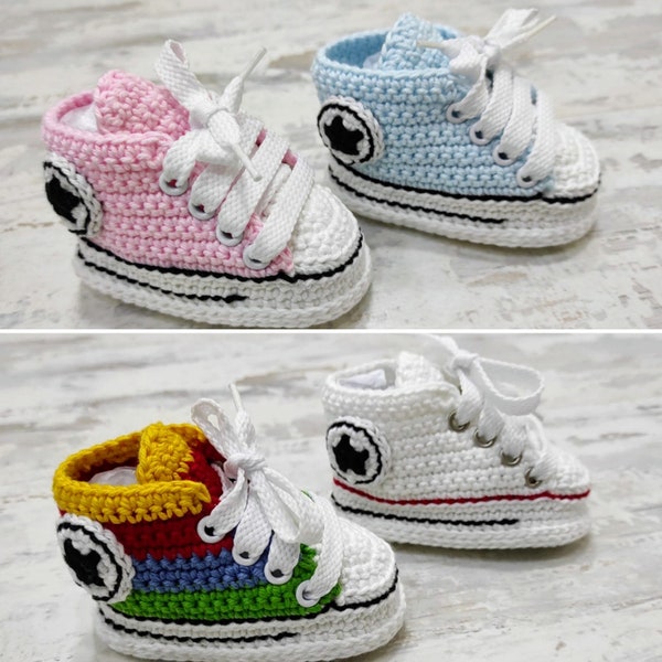 Botitas, Patucos, Zapatillas  de crochet tipo converse unisex, regalos originales. Baby shower