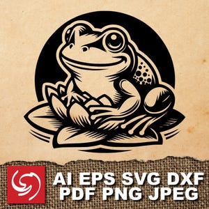 SVG Frog Reptile Animal Lily Pad Lake Logo Graphic Silhouette Shape Clipart Digital Art Illustration