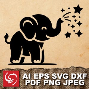 SVG Elephant Baby Kid Heart Star Blow Smile Happy Logo Sign Graphic Silhouette Shape Clipart Digital Art Illustration
