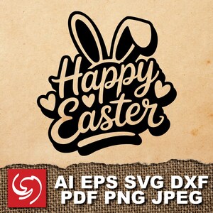 SVG Happy Easter Bunny Ears Heart T-Shirt Logo Graphic Silhouette Shape Clipart Digital Art Illustration