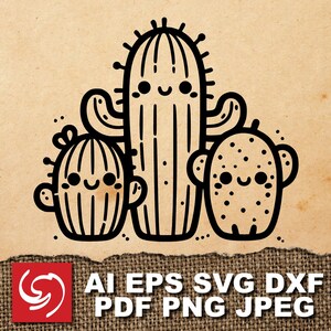SVG Cactus Family Mom Kids Boy Girl Happy Logo Sign Graphic Silhouette Shape Clipart Digital Art Illustration