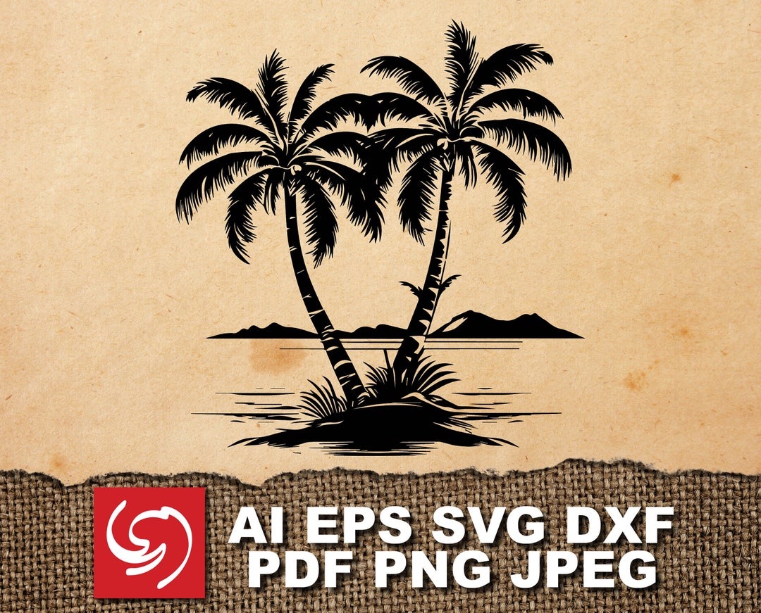 SVG Palm Tree Island Ocean Travel Vector Graphic Silhouette Shape ...