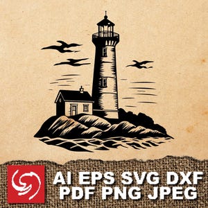 PNG SVG File Lighthouse Beacon Ocean Sea Vector Graphic Silhouette Shape Clipart Digital Art Illustration