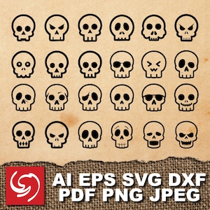 SVG Skull Halloween Scary Face Pose Sad Happy DIY Gift Doodle Clipart Silhouette