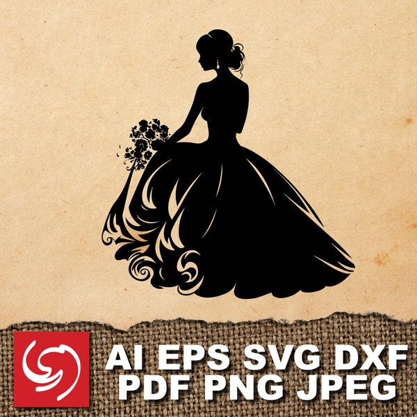 DOWNLOAD - Wedding Bride Woman Dress Beauty Salon Flowers Silhouette Shape - ai, eps, dxf, svg, pdf, jpeg, png