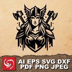 SVG Valkyrie Viking Nordic Woman Knight Axe Warrior Power Logo Sign Graphic Silhouette Shape Clipart Digital Art