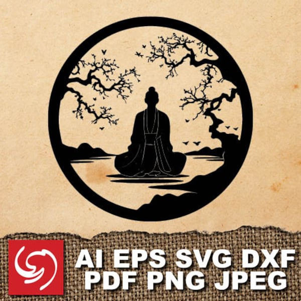 DOWNLOAD - Zen Buddha Yoga Tree Peace Vector Graphic Silhouette Shape Clipart Digital Art Illustration- ai, eps, dxf, svg, pdf, jpeg, png