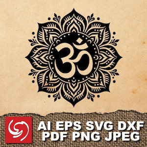 SVG Om Hindu Floral Tattoo Tribal Graphic Silhouette Shape Clipart Digital Art Illustration