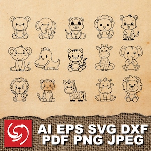 PNG SVG File Safari Zoo Wild Animal Hippo Monkey Elephant Tiger Lion Zebra DIY Gift Clipart Silhouette