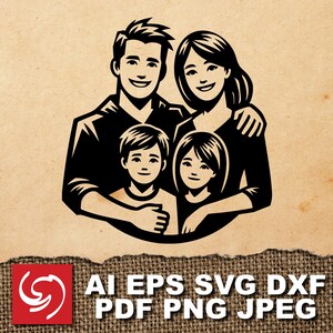 SVG Mom Dad Kids Family Boy Girl Happy Logo Sign Graphic Silhouette Shape Clipart Digital Art Illustration