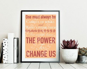 Cassandra Clare Citation Artprint « il faut toujours faire attention aux livres et à ce qu’ils contiennent »