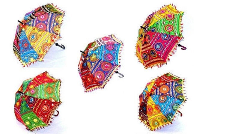 10 PC Indian Decorative Wedding Umbrella Women Sun Protection Parasols Sunshade Sunshade Brolly Canopy Umbrellas Embroidered Work Handmade