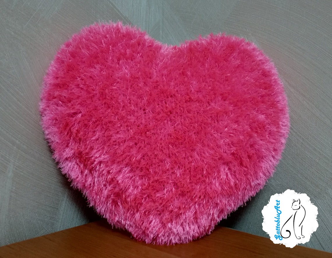 Light pink heart fluffy pillow Knitted plush heart pillow Etsy