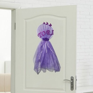Personalized baby name wreath Purple tulle wreath with butterfly purple glitter Purple butterfly nursery decor