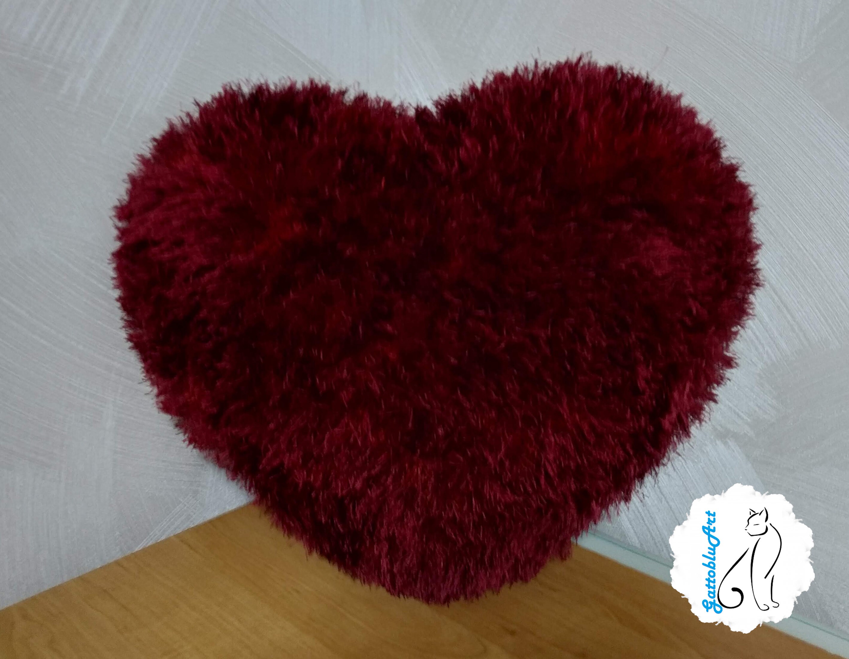 Light pink heart fluffy pillow Knitted plush heart pillow Etsy