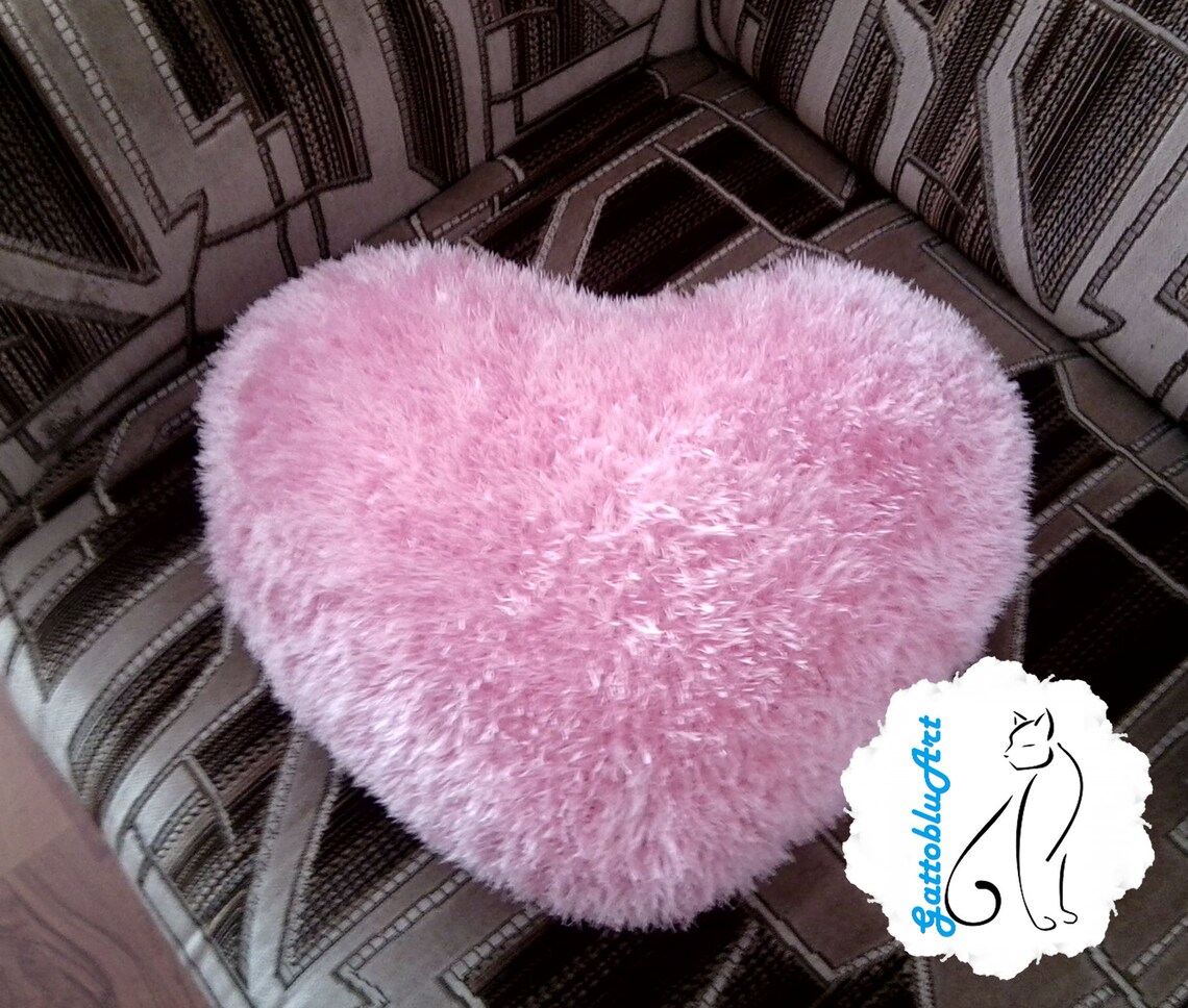 Light pink heart fluffy pillow Knitted plush heart pillow Etsy