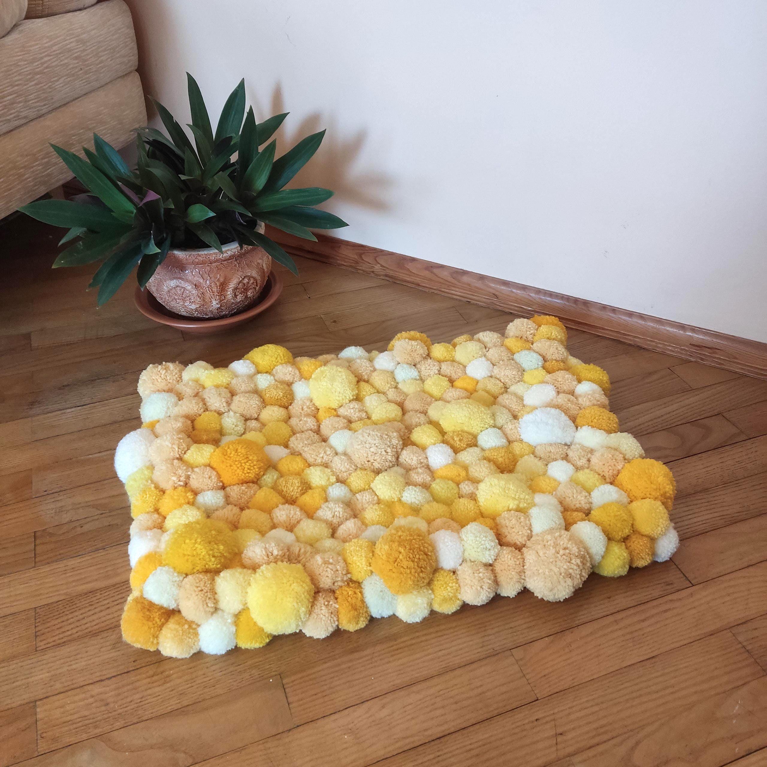 Large Handmade Pompom Rugs on Canvas Colorful Pom Poms Mat Cute Room ...