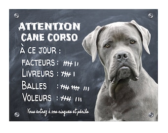 Plaque chien drôle Cane Corso pancarte attention au chien humour panneau monte la garde aluminium
