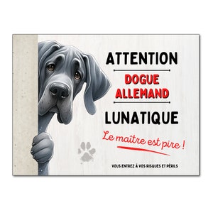 Gray Great Dane plaque humor whimsical dog stands guard Aluminum dog warning sign