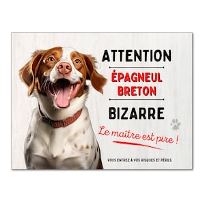 Epagneul Breton Plaque humour chien bizarre monte la garde humour panneau attention au chien pancarte en aluminium