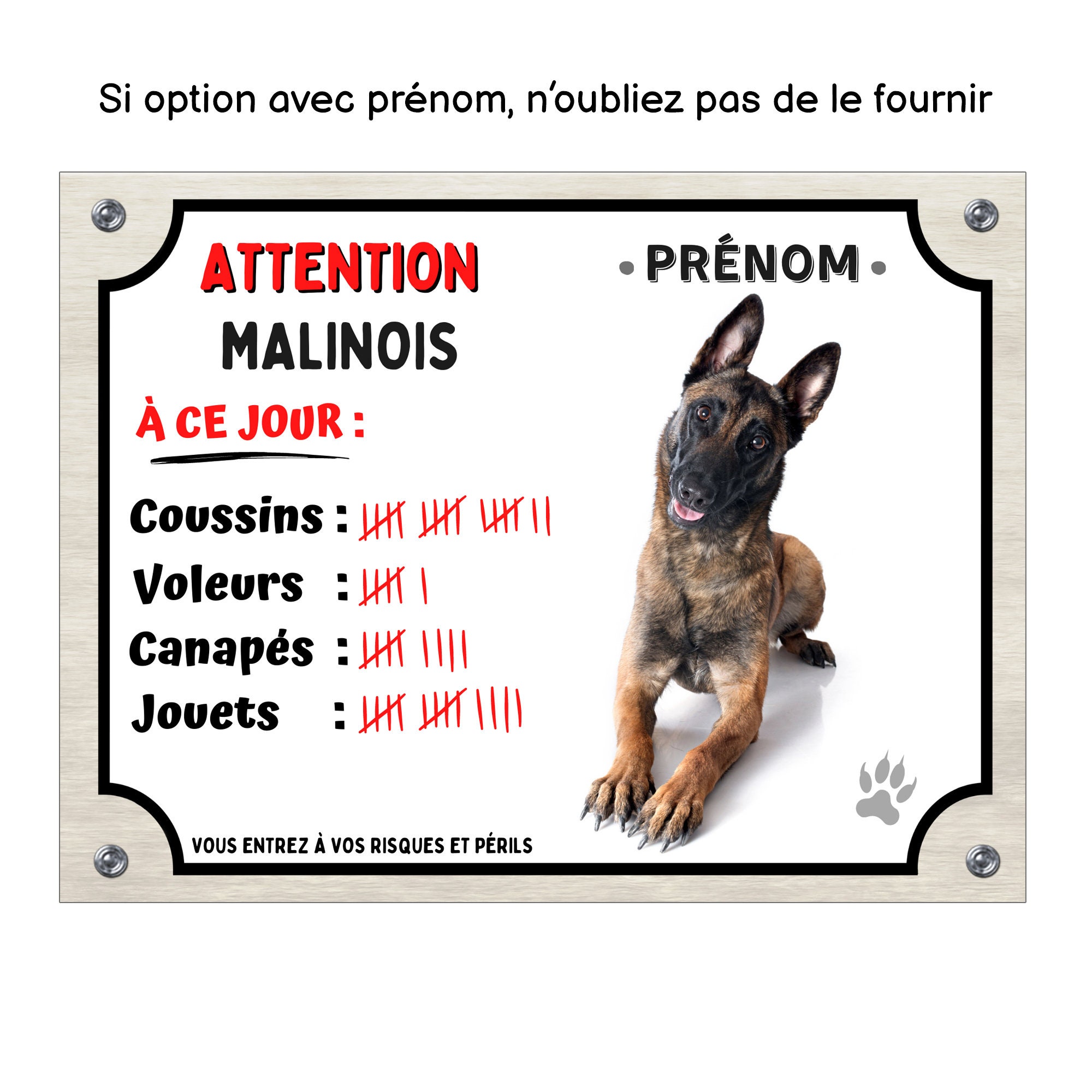 Plaque Attention Chien Rottweiler - Aluminium 15x20 Cm - Personnalisable Avec Prénom - Déco Et Sécurité