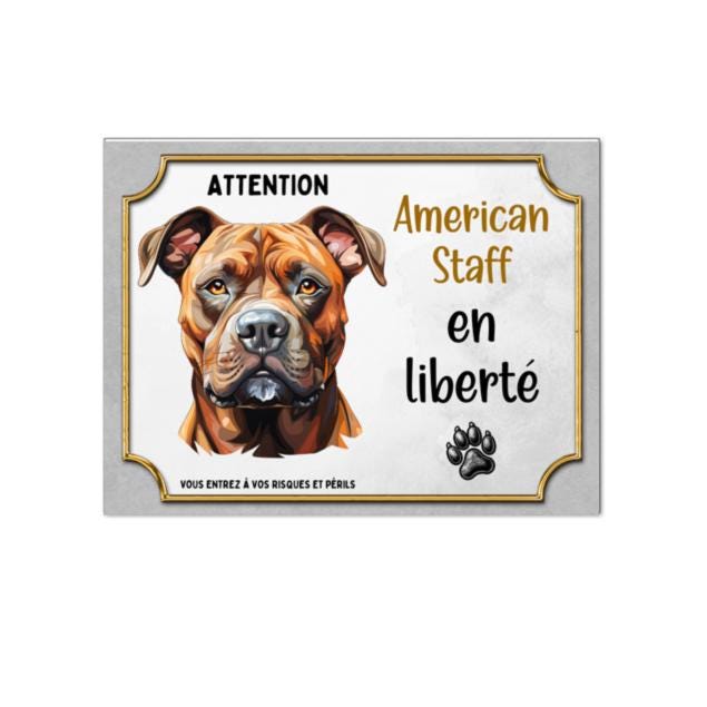 Amerikanisches Stabsschild „Hund in Freiheit steht Wache“, Amstaff-Panel, Aluminiumschild, Dekor, Haus, Staffordshire
