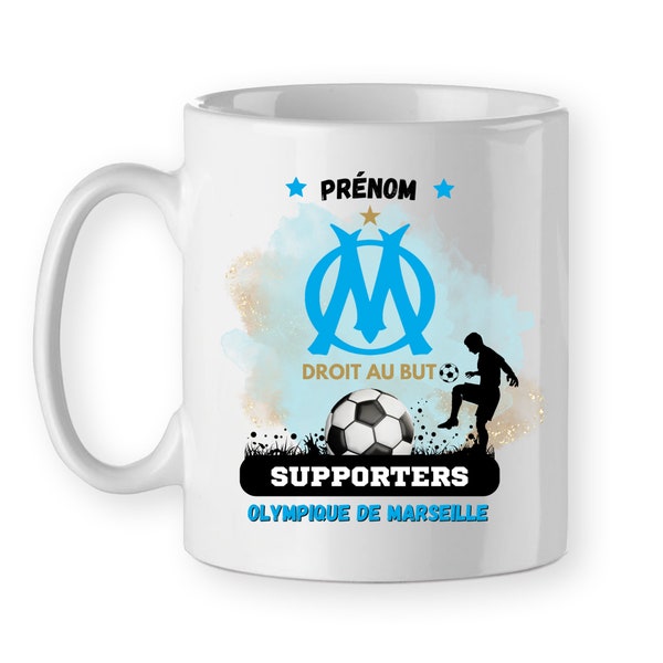 Mug foot OM cadeau personnalisé avec un prénom olympique de Marseille  tasse football ligue1 fête des pères, anniversaire, Noël