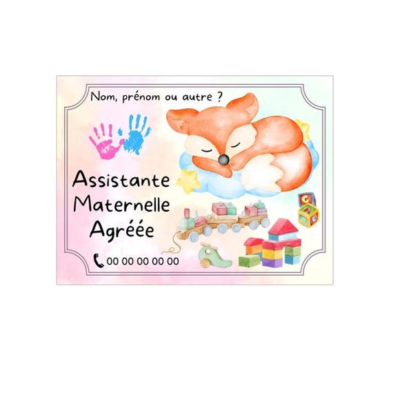 Plaque Assistante Maternelle Agréée - Modèle Ourson Avion, Aluminium 15x20 Cm