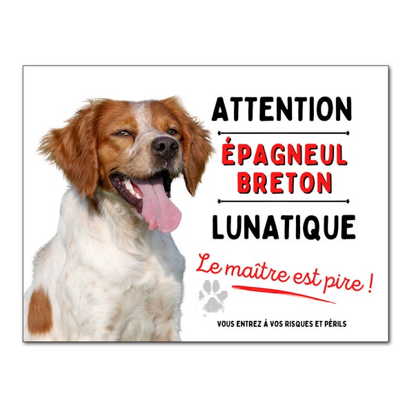 Epagneul Breton Plaque monte la garde humour panneau attention au chien lunatique pancarte aluminium