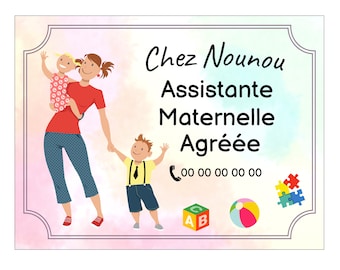 Plaque Assistante maternelle agréée personnalisable pancarte panneau affiche nounou nourrice métier AssMat 15x20cm
