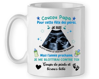 Mug pour les papas annonce grossesse, personnalisé échographie bébé, cadeau fête des pères, tasse naissance