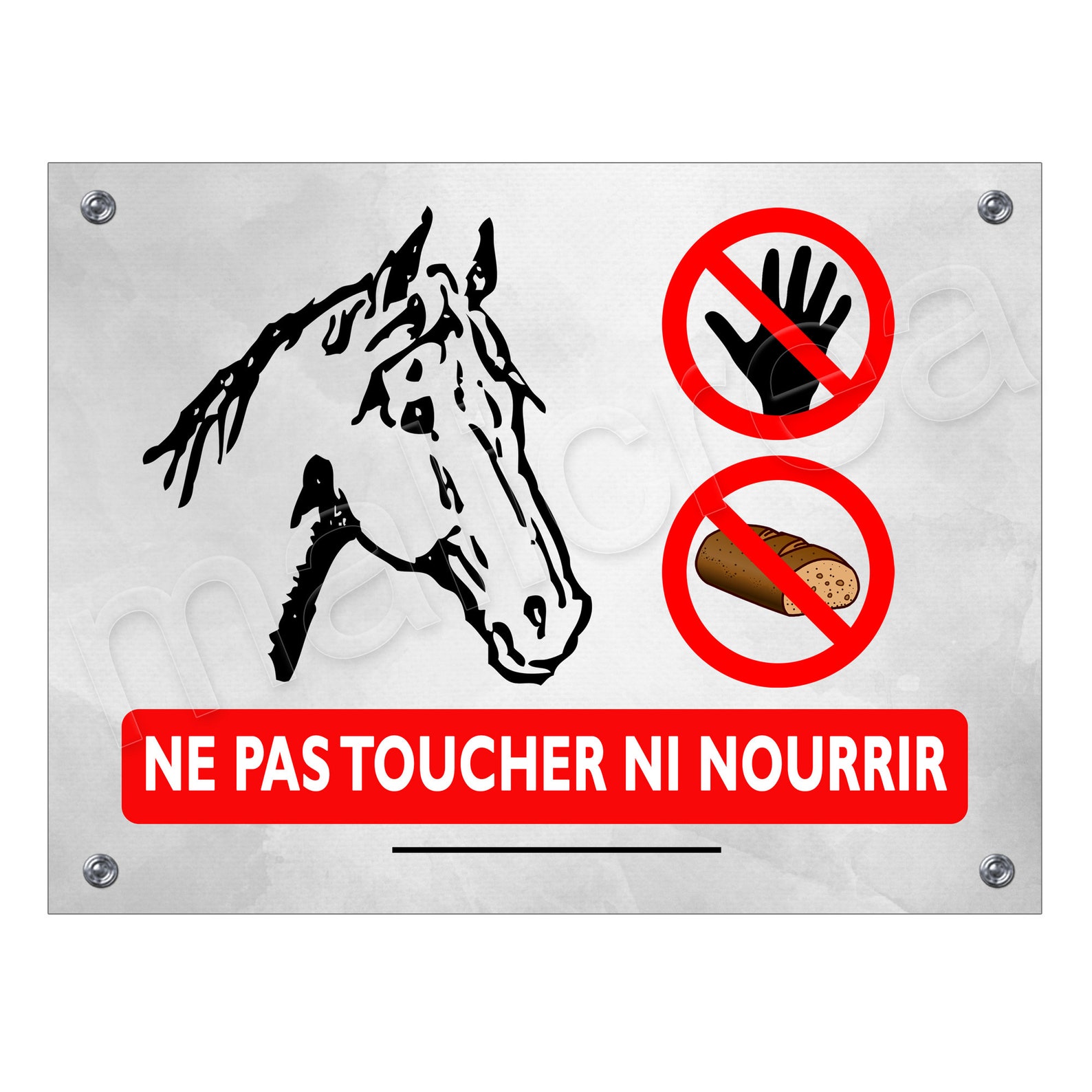 Plaque 'Ne Pas Toucher Ni Nourrir' Pour Box Cheval – Aluminium 15x20 Cm, Résistant Aux Intempéries