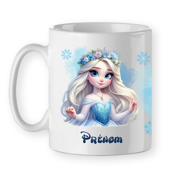 Mug princesse neige glace tasse avec prénom personnalisable, cadeau fille à offrir mug reine pour enfant anniversaire Noël, céramique