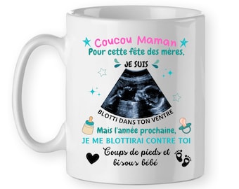 Mug pour les futures mamans fête des mères annonce grossesse, personnalisé échographie bébé, cadeau tasse naissance