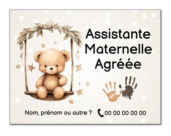 Plaque nourrice Assistante maternelle agréée personnalisé pancarte panneau nounou nourrice métier AssMat modèle nounours aluminium