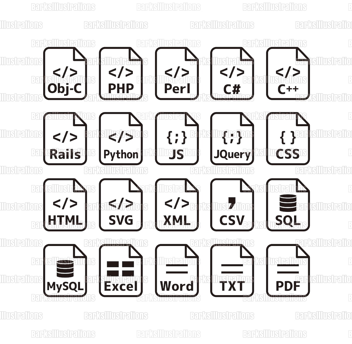 20 Major programming languages and file formats icon Etsy