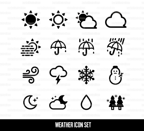 天気 アイコンセット 16種 晴れ曇り雨 Etc Epsjpgpng Etsy 日本
