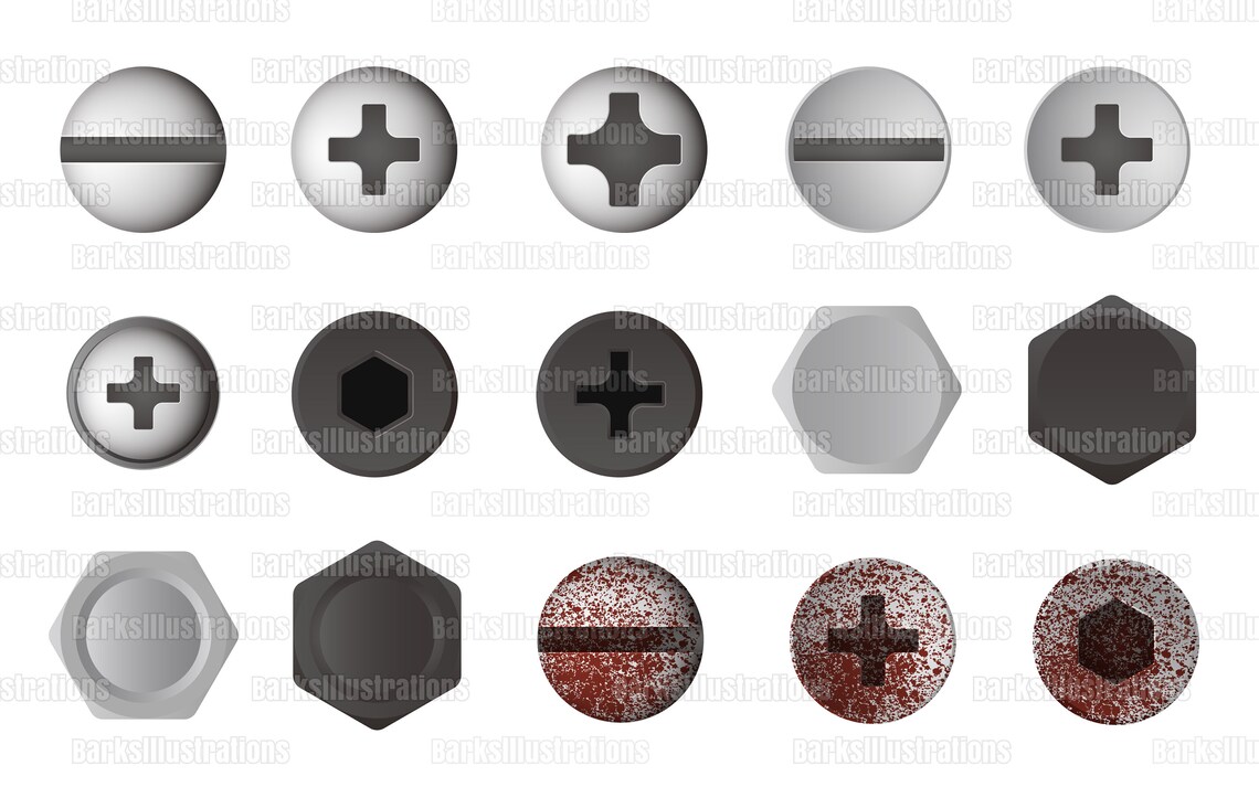 15 Screw Head Illustration Set / Various Types eps,jpg,png Etsy