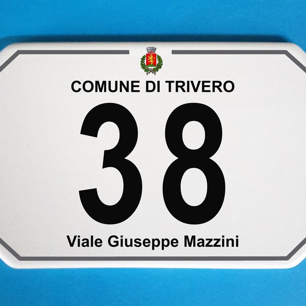 Targa NUMERO CIVICO personalizzato su Piastrella in Porcellana, PLACCA per porte, ceramica da interni, decoro in Oro, profili Platino