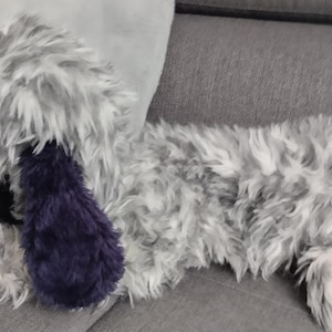 Ancienne peluche range pyjama chien blanc bleu CHAMTI